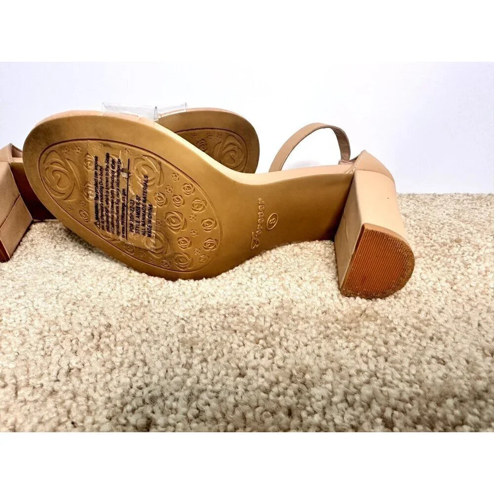 Forever Amber-07 Women’s‎ Block High Heels Dress Sandals Taupe Nub/Clear Size 8